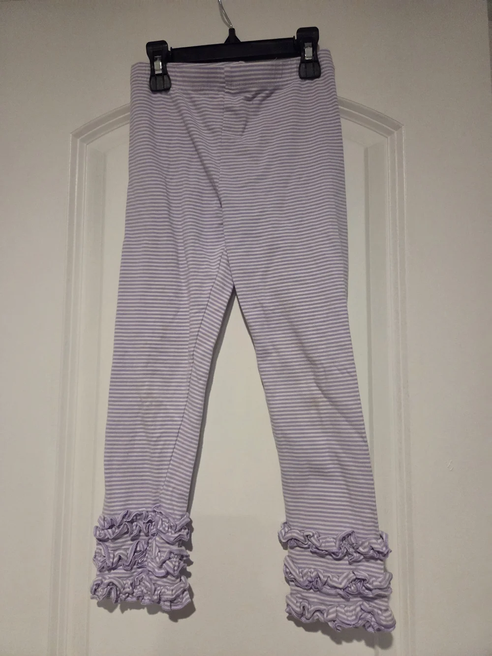 Girls' Lavender Striped Ruffle Hem Leggings